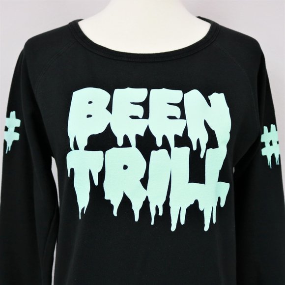 Been Trill Mall Ratz Black and Aqua Drip Logo Sweatshirt Women’s Size S - Picture 2 of 12
